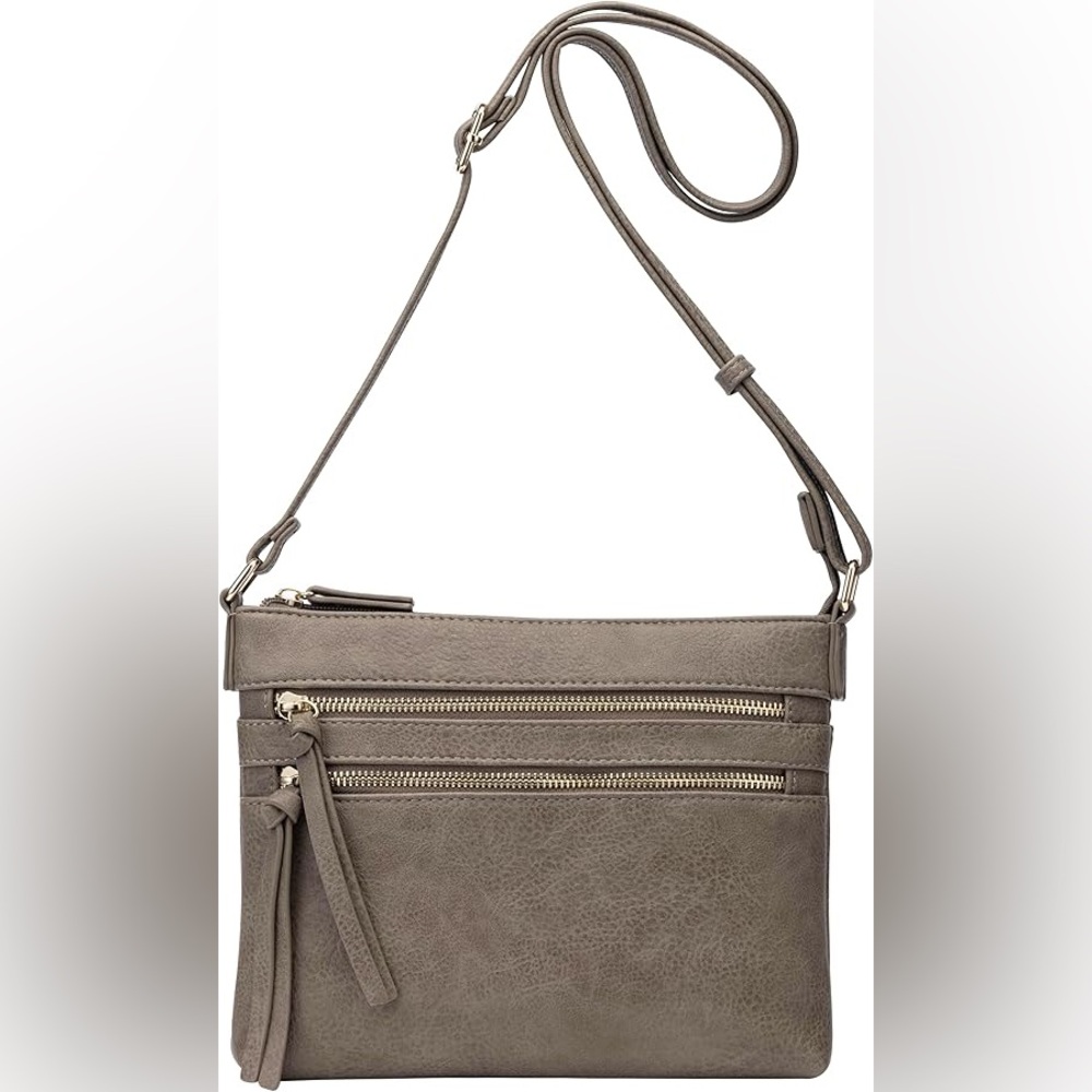 B BRENTANO Vegan Multi-Zipper Crossbody Handbag Purse with Tassel Accents